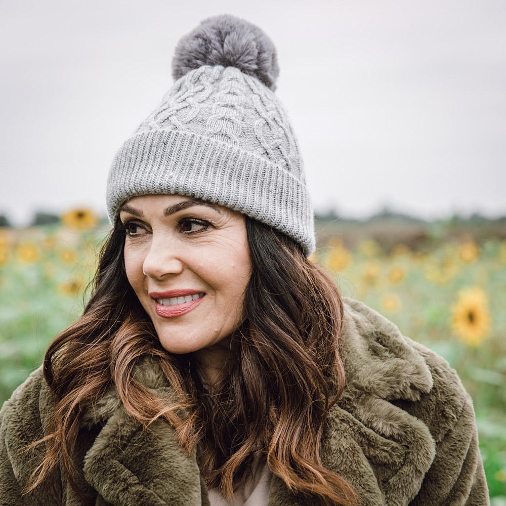 Cashmere Mix Faux Fur Bobble Hat